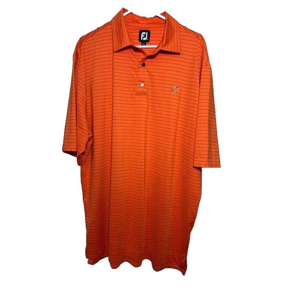 FootJoy Golf Polo Shirt Men XL Orange Stripes Short Sleeve Performance